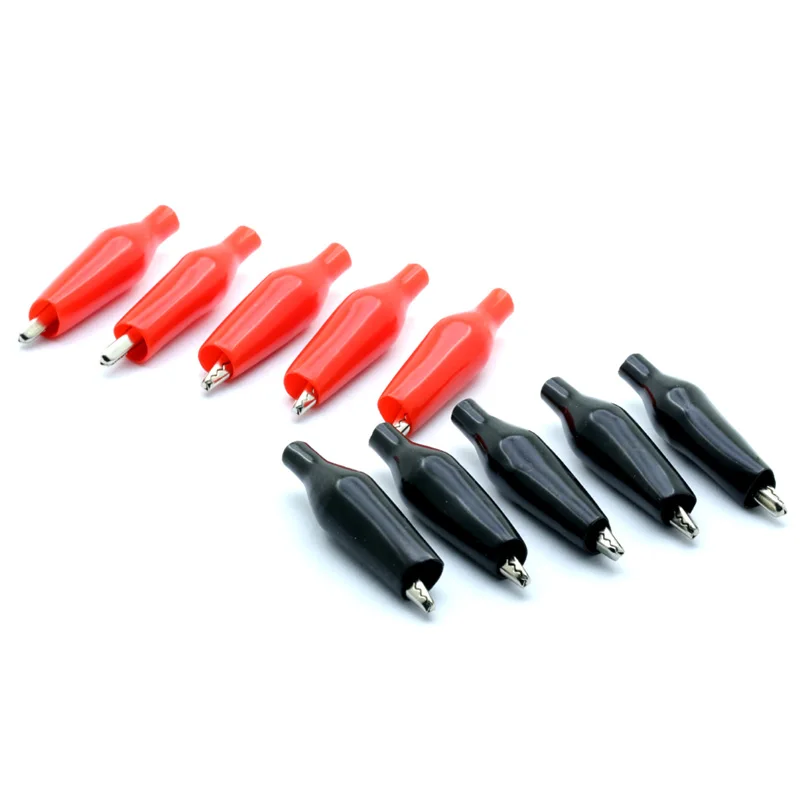 10pcs/lot 28mm Metal Alligator Clip G98 Crocodile Electrical Clamp for Testing Probe Meter Black and Red with Plastic Boot