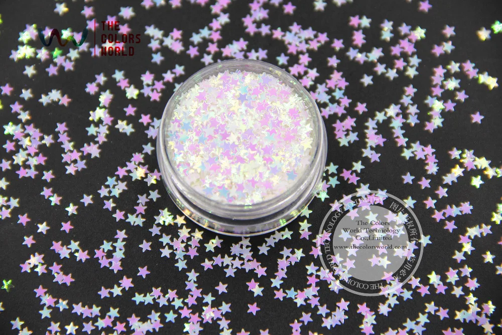 TCI03 Parelmoer Regenboog Wit Roze Licht Kleuren Sterren vorm 3.0 MM Size Glitter voor nail Art nail gel make of DIY decoratie