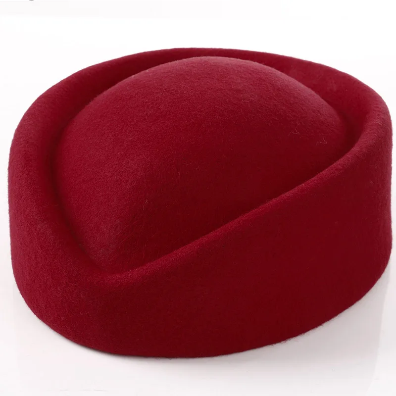 Top Quality Women Wool Felt Beret Hat Teardrop Fancy Stewardess Air Hostesses Pillbox Hat Millinery Fascinator Base Cap