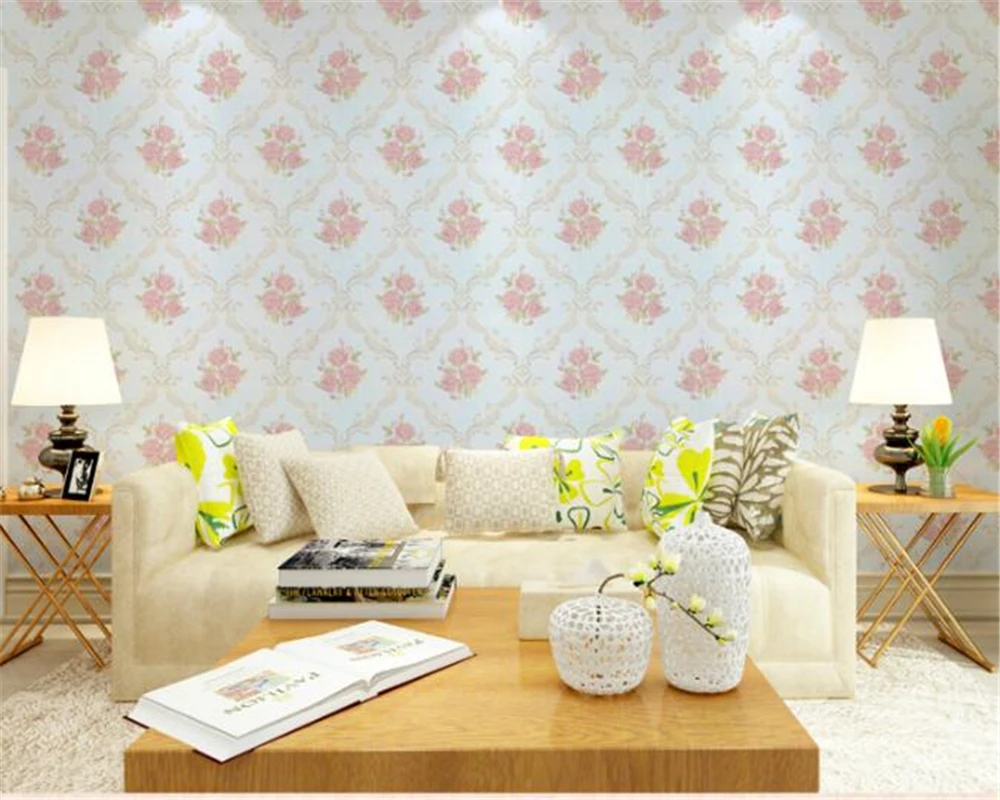 beibehang High-grade three-dimensional pink room European pastoral nonwoven 3d wallpaper romantic living room bedroom wallpaper