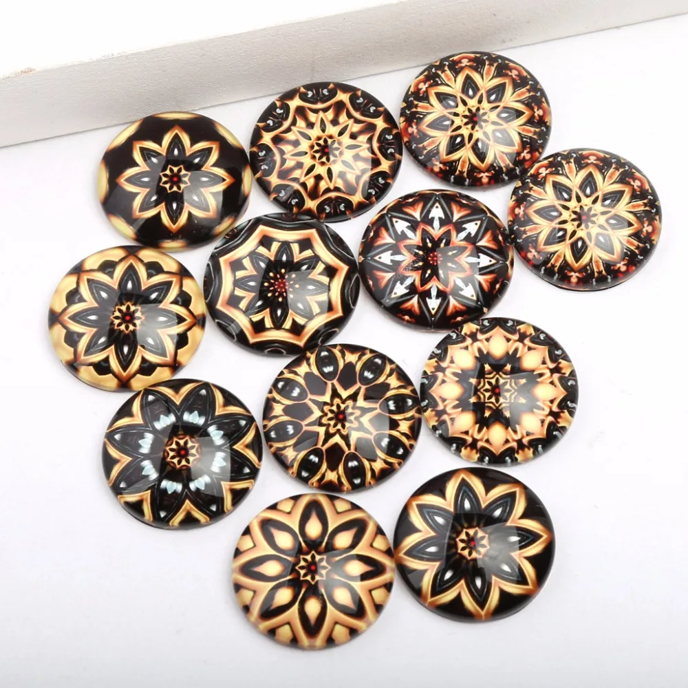 reidgaller mixed gold mandala photo glass cabochon 10mm 12mm 14mm 18mm 20mm 25mm handmade flatback round dome jewelry findings