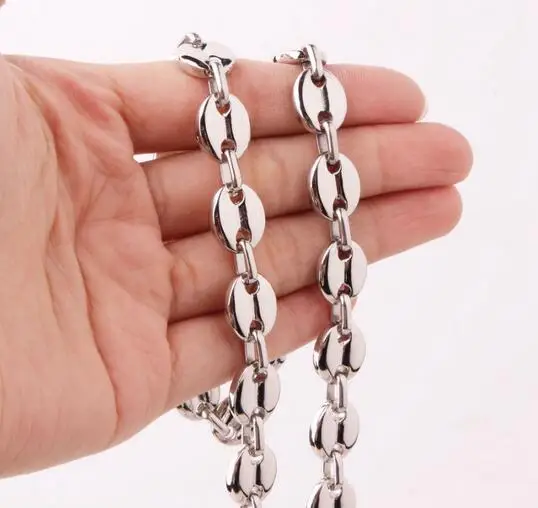 

28 inch 11mm Stainless steel Smooth coffee beans chain link necklace for mens jewelry