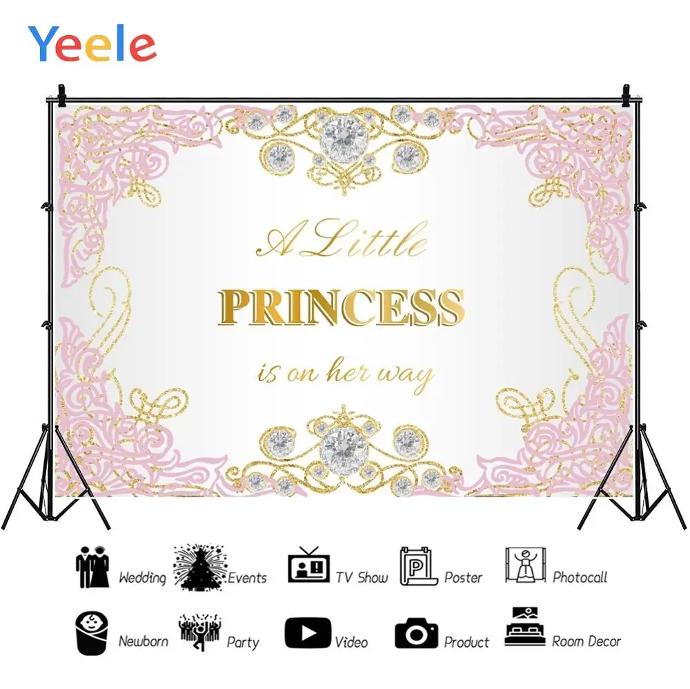 Yeele เจ้าหญิงฉากหลังสีชมพูริ้วทองเพชร Shower การถ่ายภาพพื้นหลังการถ่ายภาพฉากหลังสำหรับ Photo Studio