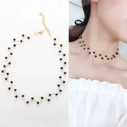 New Personality Simple Wild Black Crystal Short Clavicle Chain Korean Women's Beaded Fashion Gift Dress Accessories Necklace