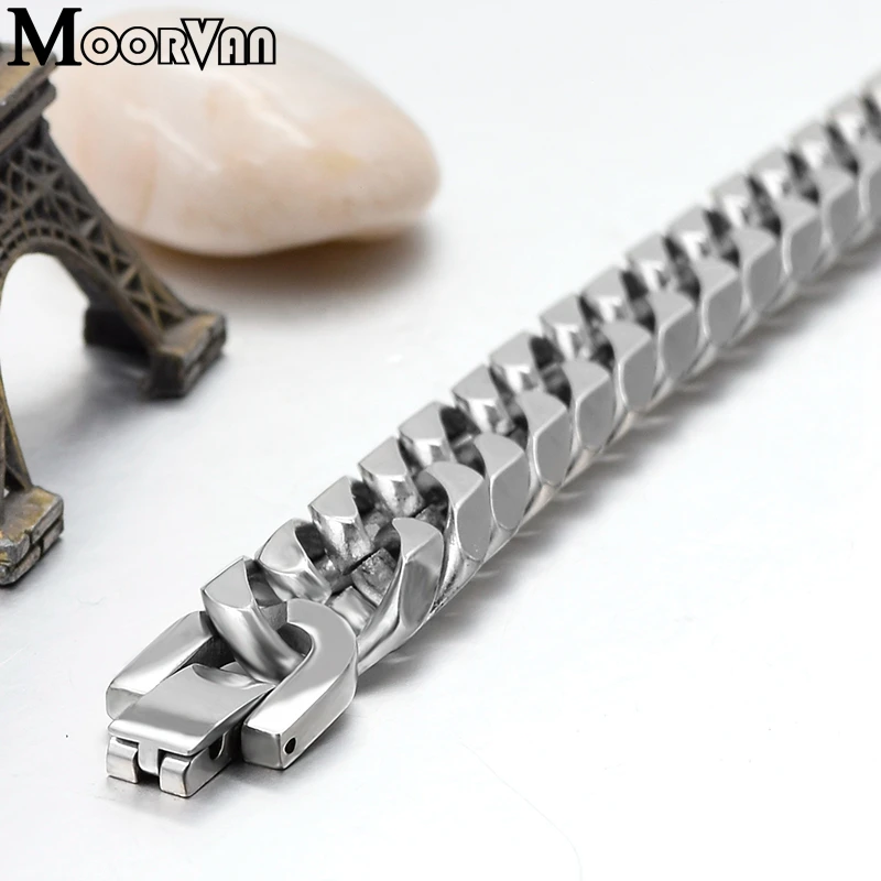 Moorvan Stainless Steel bracelets for men cuban chain Link Jewelry ROCK Hip Hop 2023 Male Jewelry 21.5cm 13mm VB717