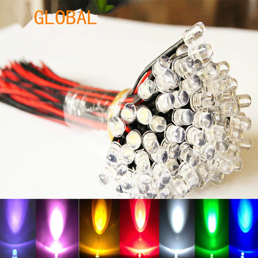 

9V~12V LED 3mm Pre-Wired Prewired Ultra Bright Colours Light Lamp Bulb LED Set Light Lamp Bulb white 20cm Prewired 100pcs/lot