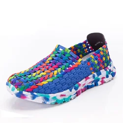 Fashion Women Shoes Summer Sneakers Flats Woven Shoes Slip On Breathable Loafers Casual Colorful Female Footwear Big Size 41