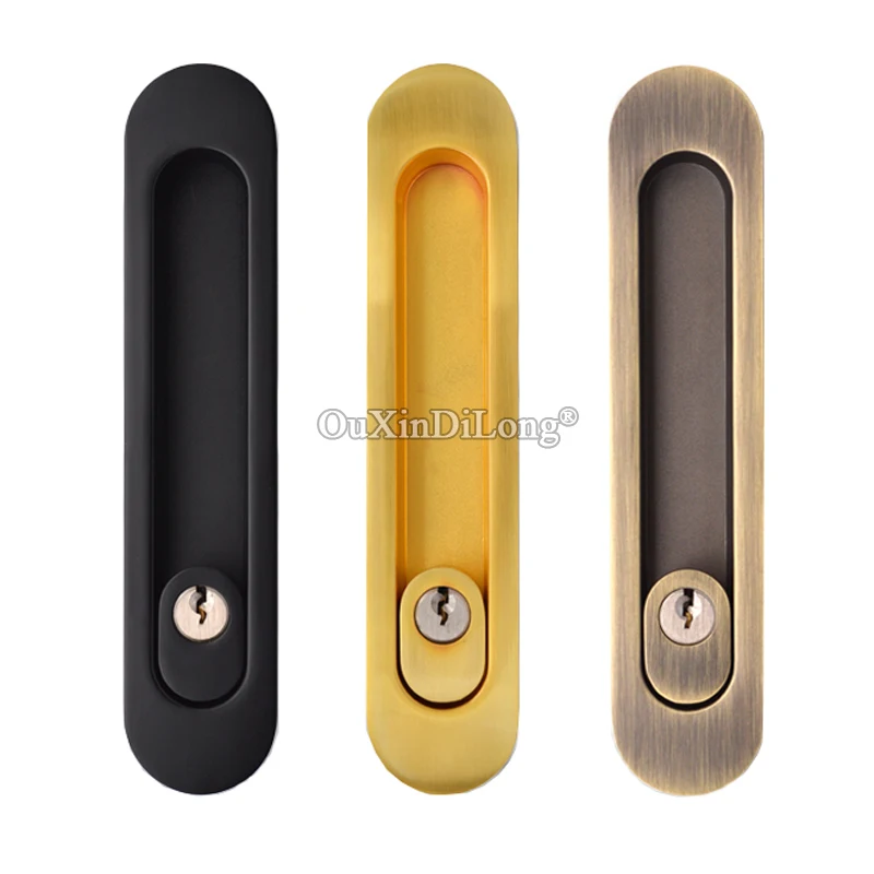 Brand New Recessed Sliding Door Locks European Mortise Hook Lock Set Kitchen Balcony Flush Pull Door Lock with Key / No Key