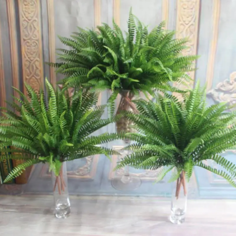 Artificial Plastic Green 7 Stems Artificial Fern Bush Plants Home Cafe Office Decoration