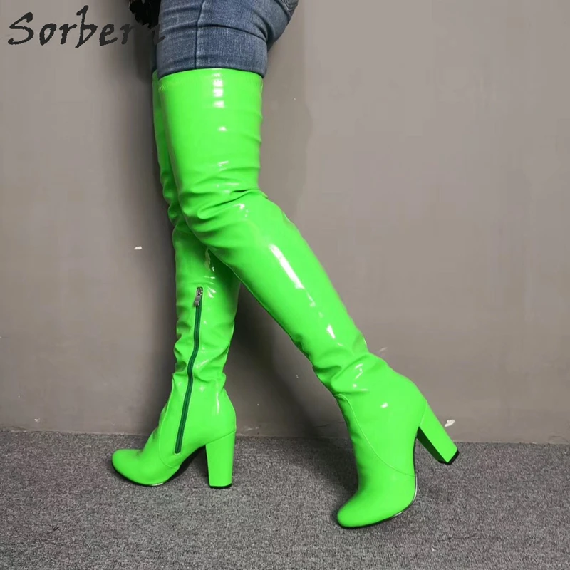 

Sorbern Neon Green Thigh High Women Boot Block Heels Catwalk Women'S Fashion Custom Wide Calf Fit Ladies Boots Thigh Boots