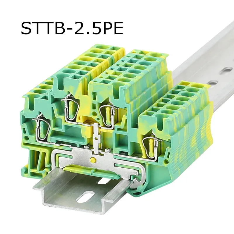

10pcs STTB 2.5-PE Type Din Rail Ground Earth Universal Spring Quick Connector United Modular Terminal Block STTB-2.5PE