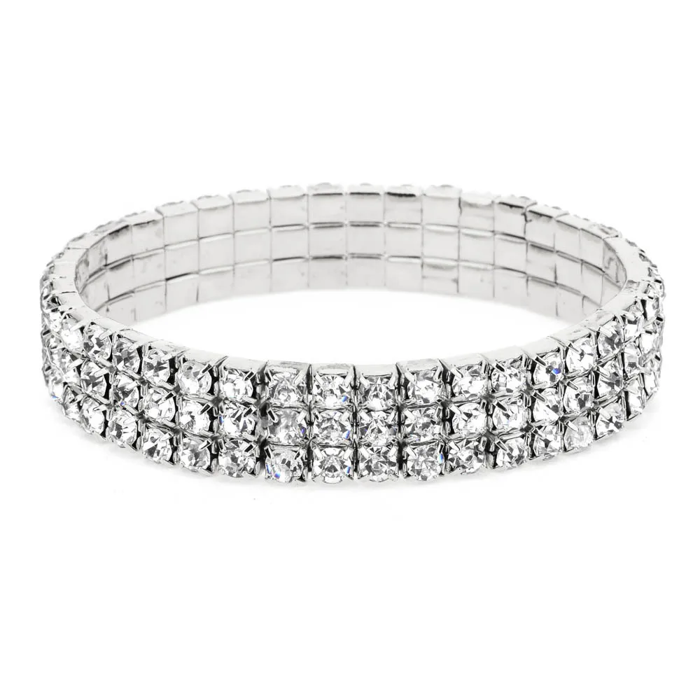 Silver Color Full Rhinestone Elastic Anklets for Women