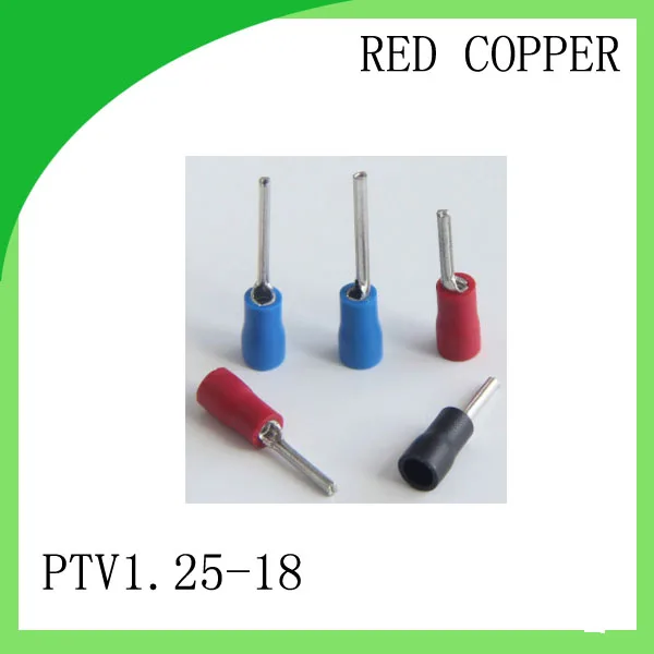 

red copper 1000 PCS PTV1.25-18 Cold Pressed Terminal Connector Suitable for 22AWG - 16AWG Pin Pre-insulating wire terminal