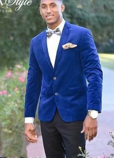 

High Quality Two Button Blue Velvet Groom Tuxedos Notch Lapel Groomsmen Best Man Mens Wedding Suit (Jacket+Pants+Tie) W:415