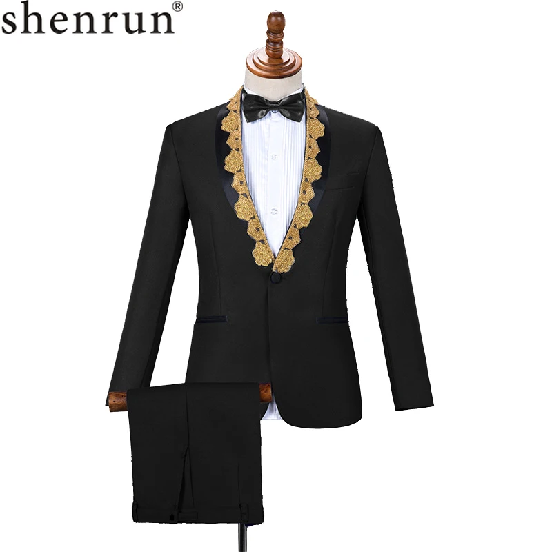 

Shenrun Men's 2-Piece Suit Wedding Groom Tuxedos Praty Prom Jacket Pants Host Singer Drummer Chorus Musician Male Stage Costumes