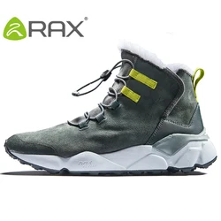 RAX Mens Geunine Leather Hiking Shoes For Men Fleece Snow Boots Warm Trekking Walking Shoes Hiking Boots Men Sneakers Boots