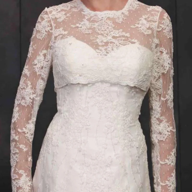 Veste de mariée à manches longues, enveloppes boléro de mariage, Appliques en dentelle, col de bijou, enveloppes de mariage transparentes sur mesure, épaules à boutons au dos, nouvelle collection