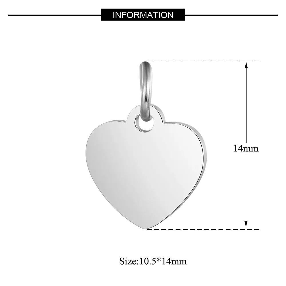 10pcs/lot 316 Stainless Steel Mirror Polished 14mm Heart Charm Pendant for Bracelet Necklace DIY Jewelry