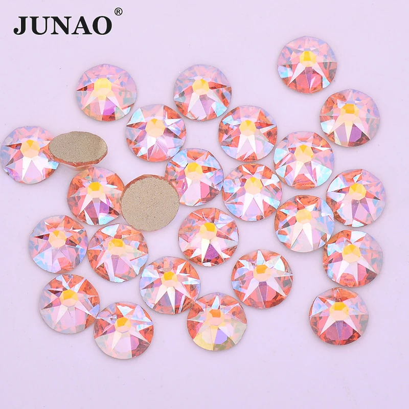 JUNAO 16 Facet SS20 Light Purple AB Color Glass Nail Rhinestone Flat Back Nail Art Stones Round DIY Face Crystal Strass