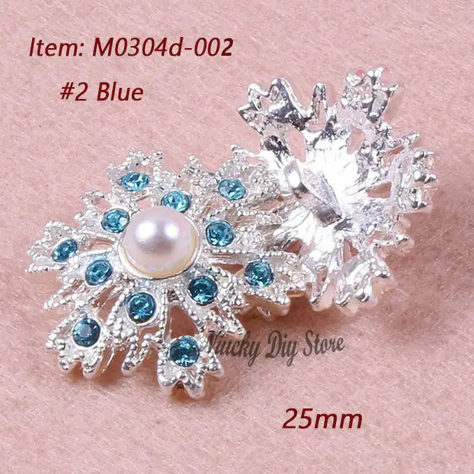 25mm snowflakes orange/blue rhinestone decoration accessories, pearls and rhinestone buttons shank metal