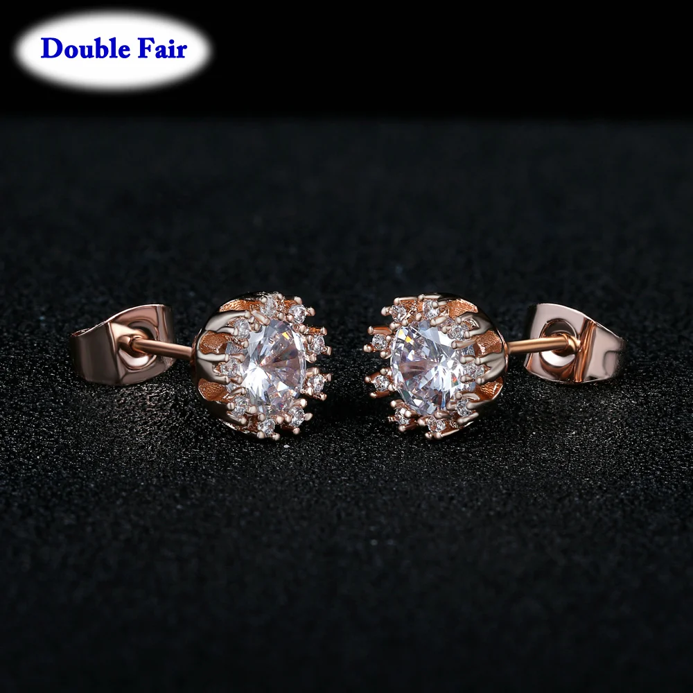 Simple and Fashionable Temperament Crystal Zircon Stud Earrings For Women Rose Gold Color Charm Jewelry DWE021M