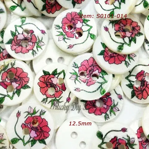 

12.5mm(20L) printed rose pearl shell bottons decorative for home decor