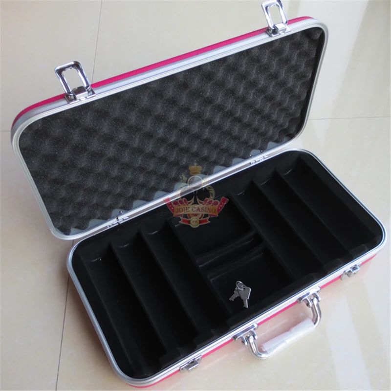 Wholesale retail professional ABS chip boxes 300 codes yards chips poker coin carrying case red suitcase integrated light stable