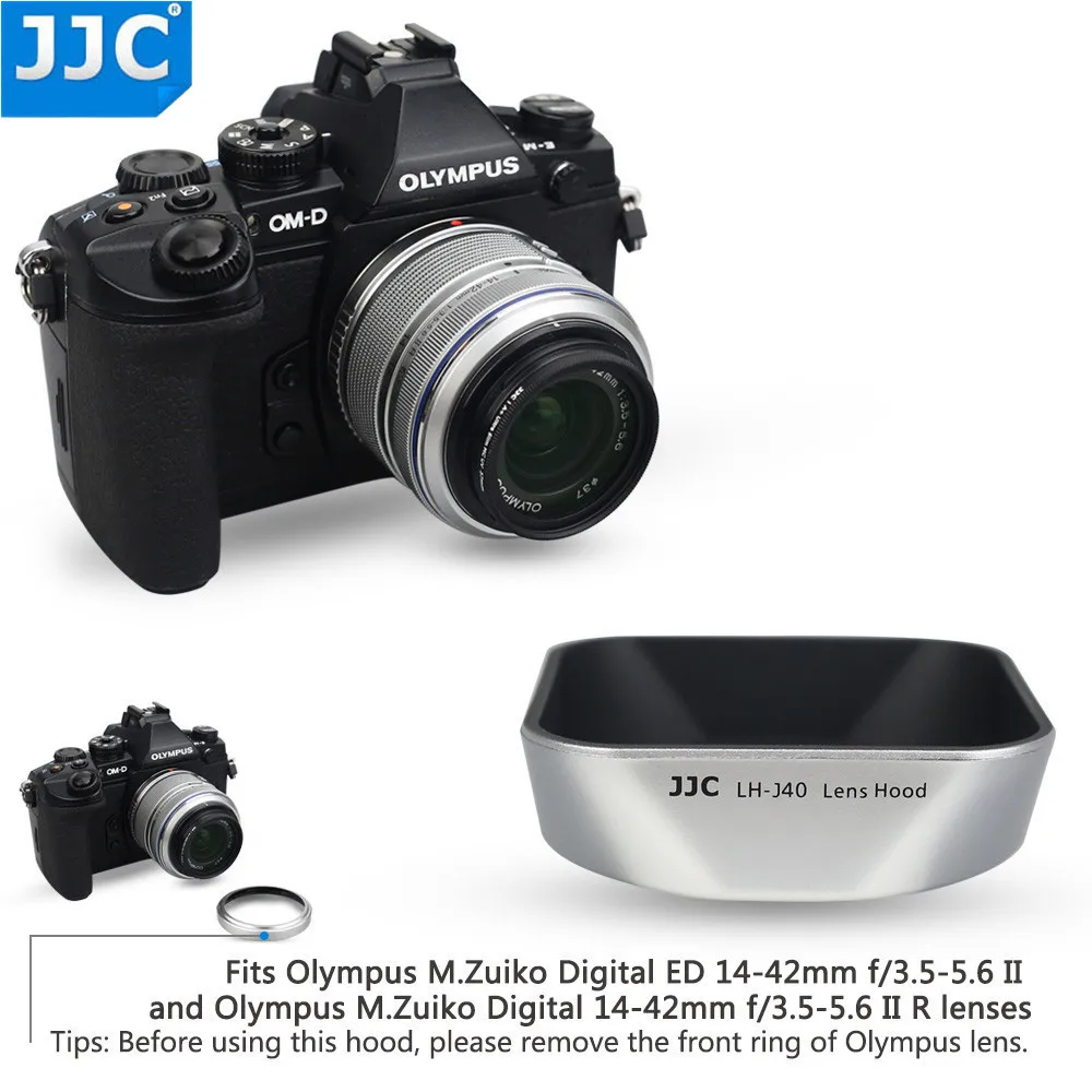 JJC Reversible Bayonet Square Lens Hood Shade for Olympus M.ZUIKO DIGITAL 14-42mm 1:3.5-5.6 II R Replaces Olympus LH-40 Black