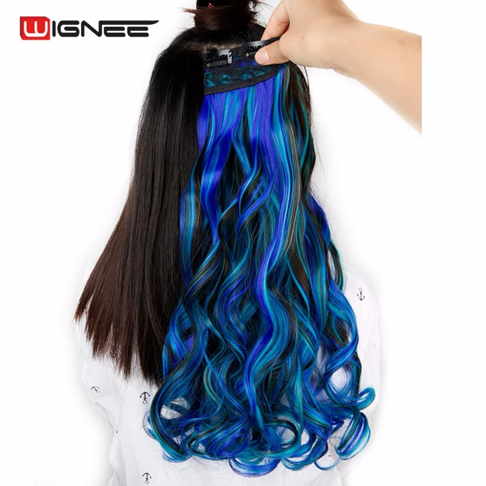 Wignee-extensiones de pelo sintético para mujer, mechones de pelo de fibra sintética resistente al calor y alta temperatura