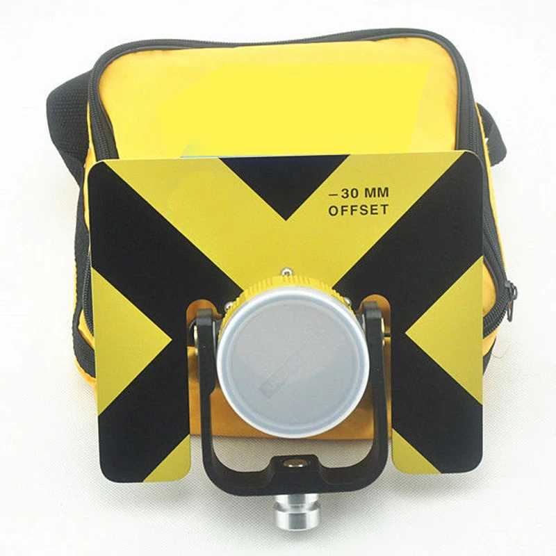 NEW YELLOW  METAL PRISM WITH SOFT BAG FOR TOTAL STATIONS OFFSET -30/0MM