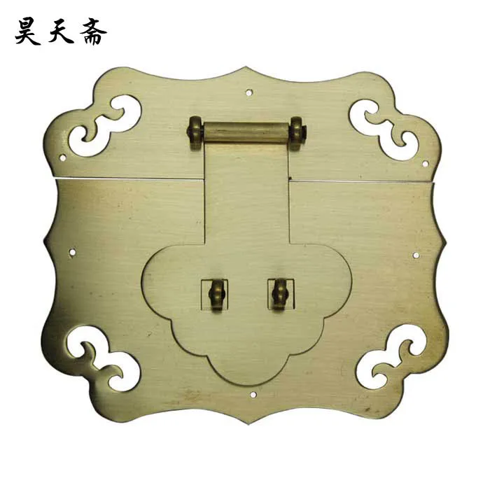 [Haotian vegetarian] copper antique Chinese wooden box padlock brand furniture accessories HTN-068 tri-color clouds