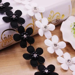 Black White Pearl Flower Handmade Beaded Embroidered Lace Edge Trim Ribbon Double Layered Applique Dress DIY Sewing Craft