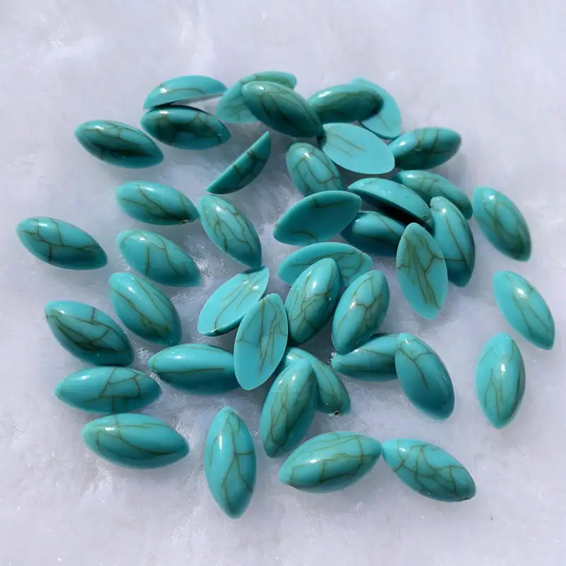 80pcs 7*15mm Leaf & Horse eye Shape Vintage Turquoise Rhinestones Resin Stick On Rhinestones Stone For Wedding Dress -S433