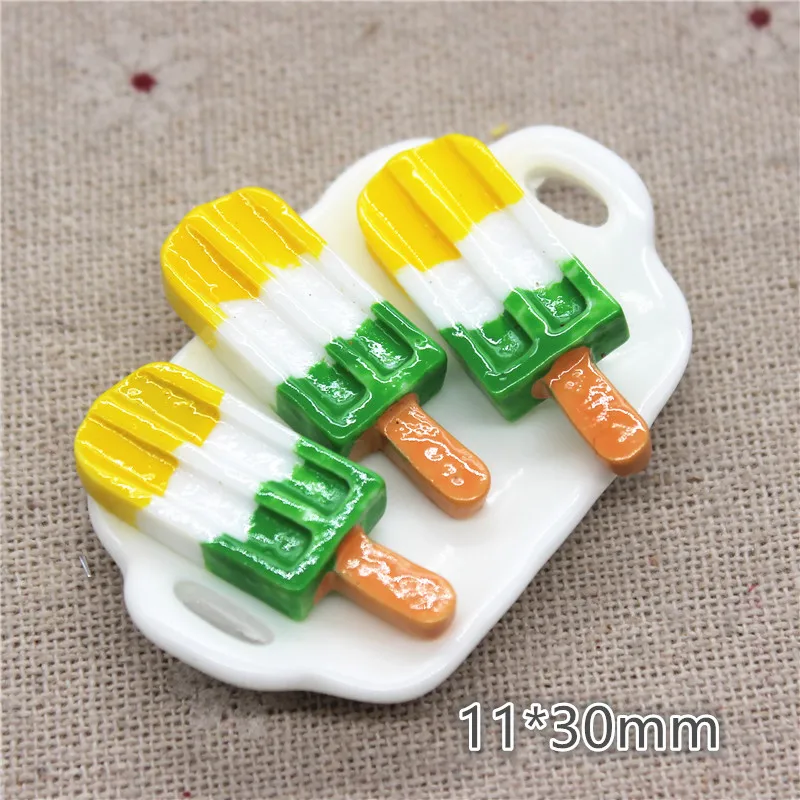 10pcs 11*30mm  Kawaii Resin Tricolor Popsicle Simulation Miniature Food Art DIY Craft Decoration Accessories