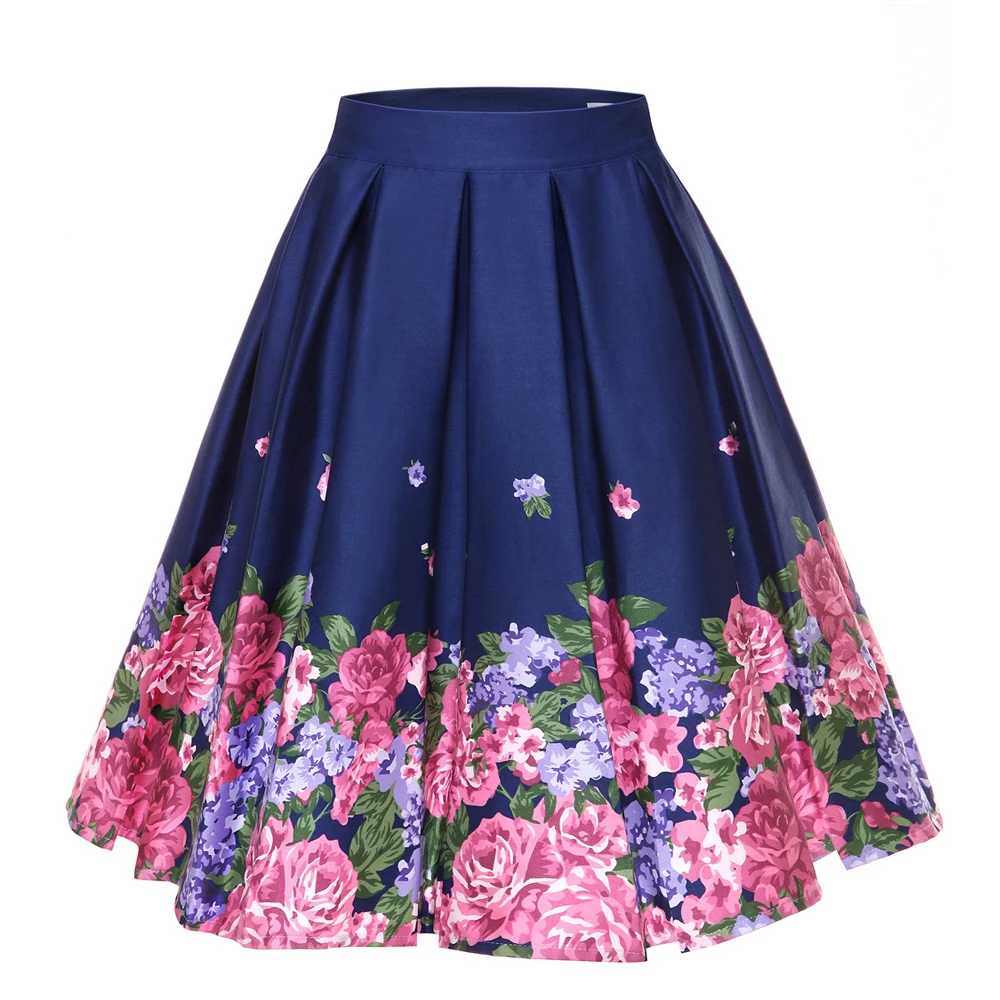 4XL Floral Music Print 50s 60s 2024 Swing Skirts Retro High Waisted Pleated Rockabilly Vintage Jurken Women Clothing 2020