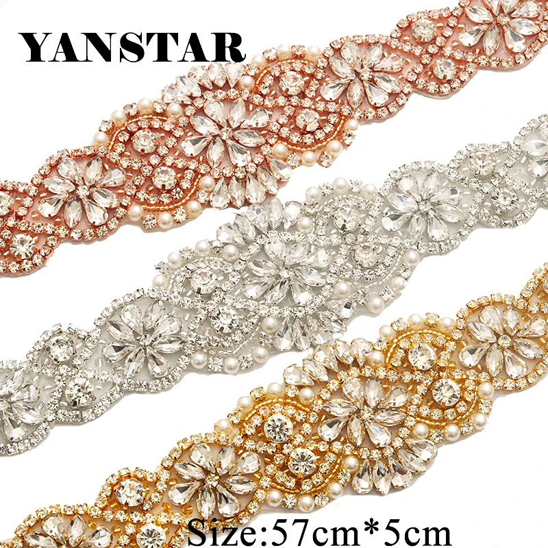 Imagem -05 - Yanstar 10 Peças Atacado Feito à Mão Strass Apliques com Grânulo Costura no Vestido de Casamento Cinto Ys834