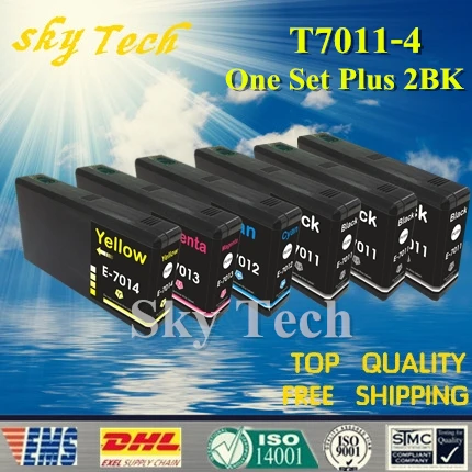 One Set Plus 2 BK Compatible Cartridge For T7011 to T7014 , For Epson WP-4000 WP-4015DN WP-4095DN WP-4500 WP-4515DN  etc ..