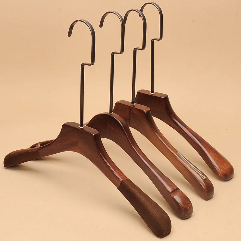 10 pcs/lot Solid Wood Clothes Hangers with Long Hook Antique Color Wooden Hanger for Coat of Men and Women Clothing Shop