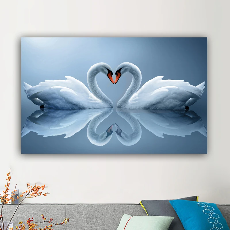 RELIABLI ART Animal Pictures Canvas Paintings Heart White Swan Posters Home Wall Prints For Living Room Decoration No Frame