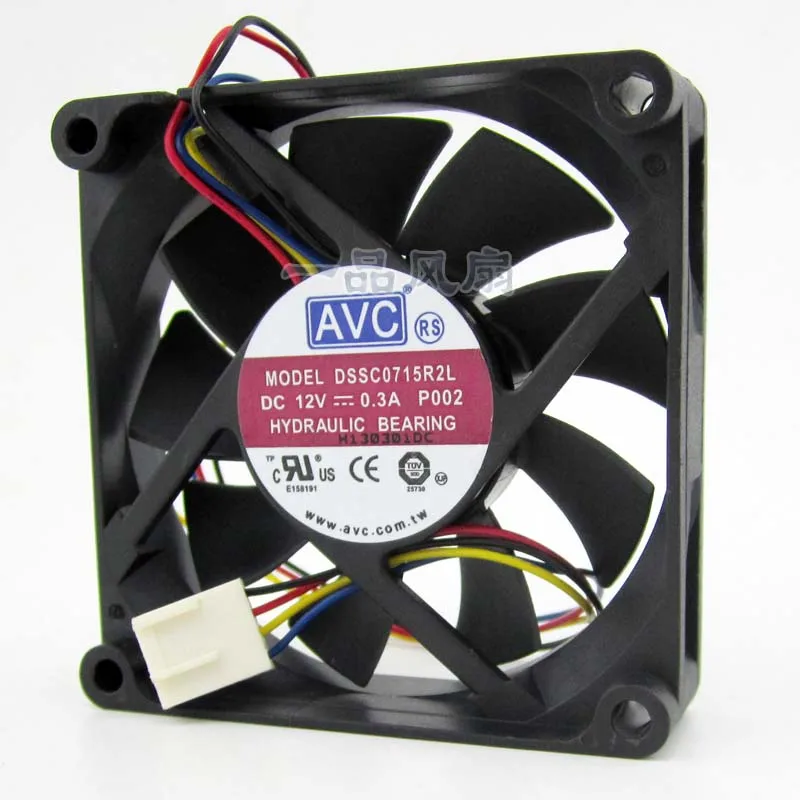 Free Shipping For AVC DSSC0715R2L, P002 DC 12V 0.3A 4-wire 4-pin connector 100mm 70x70x15mm Server Square Cooling fan