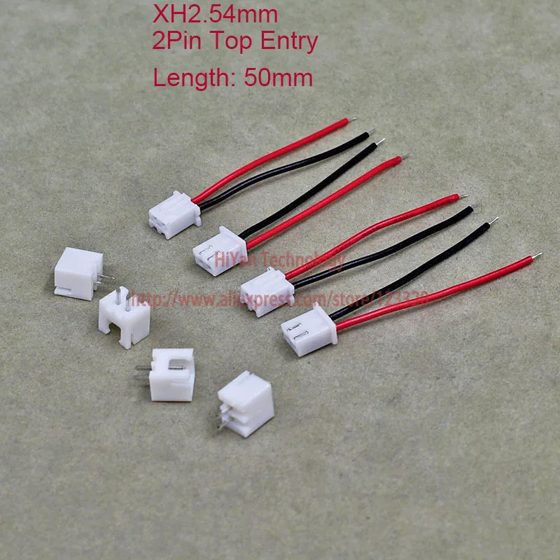 

1000sets XH2.54 JST 2.54mm Pitch Top Entry 2Pin Connector 50mm Length with 1007 26AWG Electronic Wire Cable 2A Pin Header