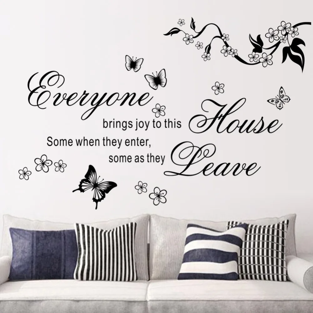 

Modern Characters "Everyone Home Leave" Butterfly Wall Stickers Home Decor DIY Decals Decoration Black 39*57CM