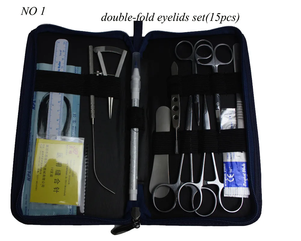 Double-fold eyelids tool set plastic use instrument  stainless steel scissors/tweezers total 15pcs