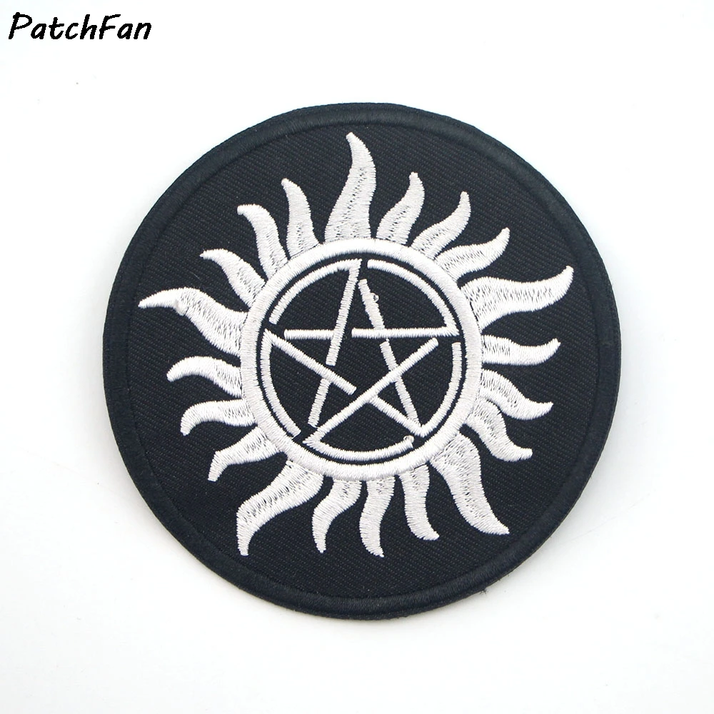 1pcs Symbol of Black Anti-Possession Stickers Embroidery Motif Applique Garment Kids DIY Clothes Badge