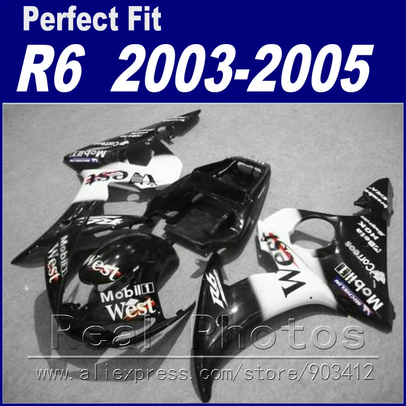 Hot sale body work for YAMAHA R6 fairing kit 2003 2004 2005 West  black  white Fairing YZF fairings 03 04 05