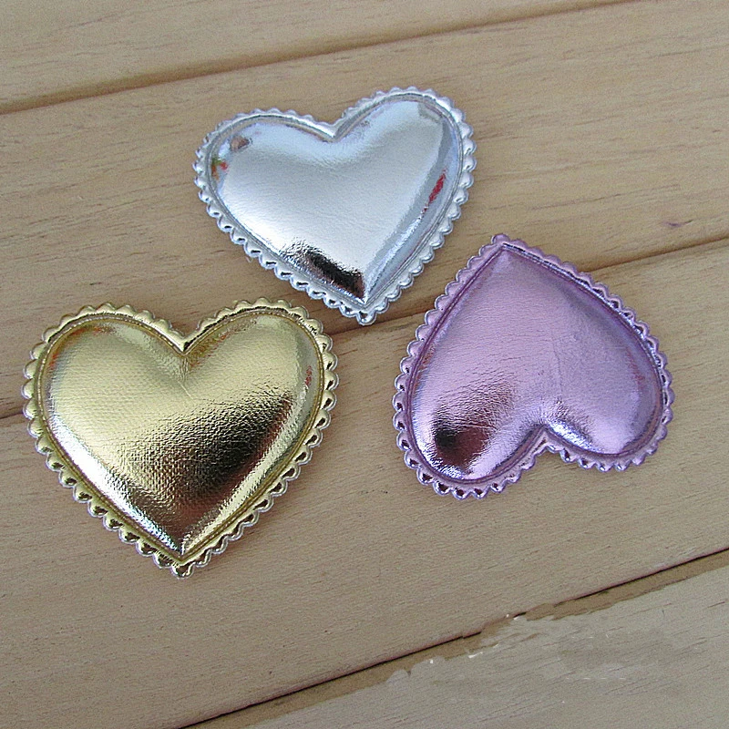 30pc/5x4.5cm DIY PU Heart Padded Applique for Baby Headwear Accessories and Garment Accessories