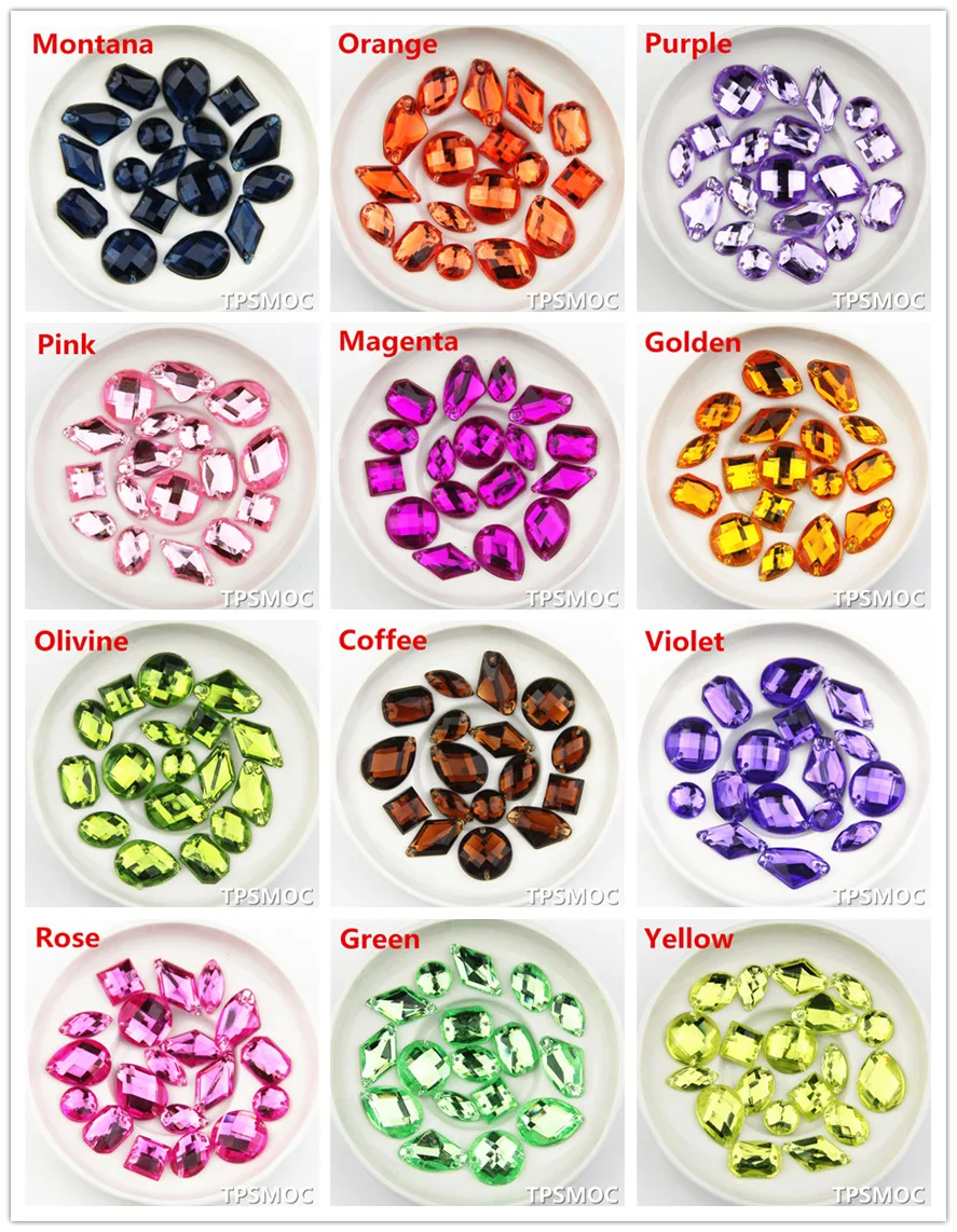 100pcs Mixed size Emerald Flatback Rhinestone Acrylic stones sewing on Rhinestones For Clothing bags shoes Decorations