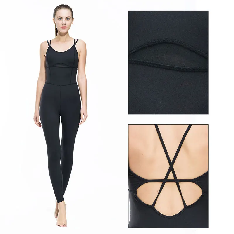 Fitness Women Aerial Yoga Jumpsuit Gym Running Sports Suit Clothing Nylon Black Stretch Sportswear Sets Patchwork Tracksuit