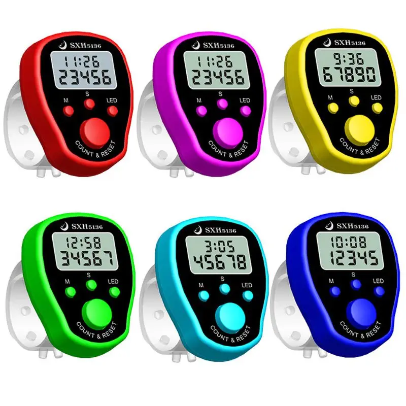 OOTDTY Finger Counter Clock LCD Electronic Digital Tally Counters with Time & Backlight (Random Color)