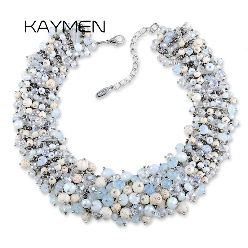 KAYMEN Handmade Statement Necklace for Women Fashion Crystal Beaded Knitting Chunky Collar Chokers Costuem Jewelry Dropshipping